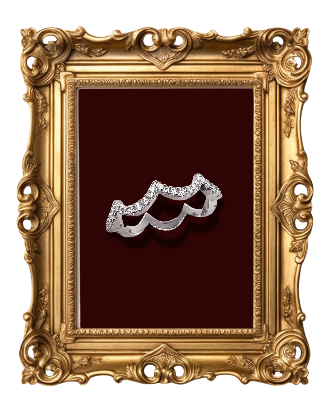 "Silver ripple ring with zircon detail"